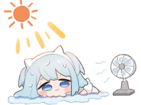 猫耳,汗,暑い,アニメ風,女の子,扇風機,日差し