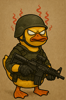 アヒル,ミリタリー,ヘルメット,ライフル,怒り,擬人化,アーマー