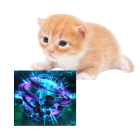 子猫,オレンジの猫,かわいい,魔法,エフェクト,紫と青,ファンタジー,猫と魔法