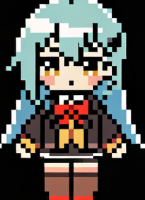 ドット絵,女の子,水色髪,制服,赤リボン,アニメ風