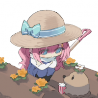 アニメキャラクター,帽子,ピンクの髪,庭仕事,キャラクター,かわいい