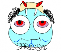 おに,赤い目,青い顔,角,手描き,アイコン