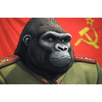 ゴリラ,軍服,ソ連,赤い旗,ハンマーと鎌
