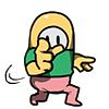 キャラクター,緑のシャツ,ピンクのズボン,黄色い頭,ポーズ,指さし,ゲームキャラクター