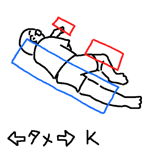 イラスト,人物,寝ている,四角形,赤色,青色,タメ,K,手描き
