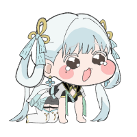 アニメキャラ,デフォルメ,ちびキャラ,青髪,リボン,和風衣装,二次元