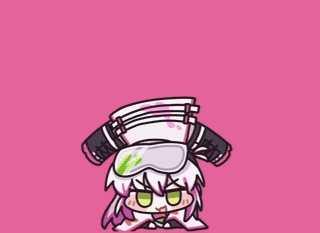 アニメ風,キャラクター,白髪,ゴーグル,ピンク背景,デフォルメ,可愛い,ジャンプ,チビキャラ