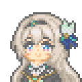 ドット絵,女性,金髪,青い目,髪飾り,アップ,かわいい,緑背景