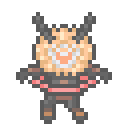 ピクセルアート,キャラクター,緑背景,赤と黒の服,虫風デザイン