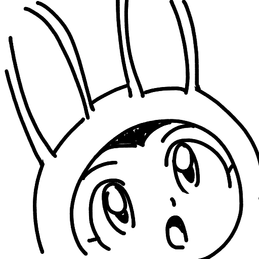 イラスト,線画,キャラクター,うさぎ帽子,驚き顔,アバター,白黒