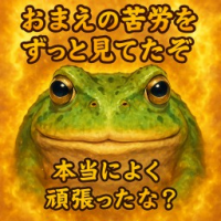 カエル,励まし,おまえの苦労をずっと見てたぞ,本当によく頑張ったな