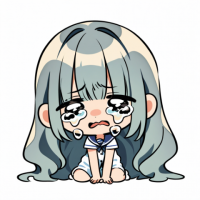 アバター,女の子,泣く,涙,座る,制服,青髪,かわいい,イラスト