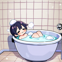 お風呂,入浴,泡,浴槽,かわいい,アニメキャラ,リラックス,ショートヘア,浴室,子供