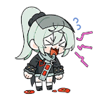女の子,アニメ風,泣く,驚き,トマト,落とす,グレーの髪,黒い服