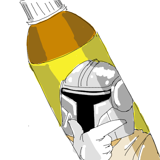 ボトル,お茶,マンダロリアン,ヘルメット,指を立てる,アニメ風,考える