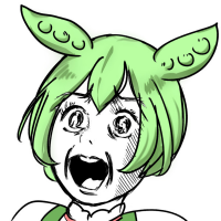 驚き,叫び,緑髪,ツインテール,白黒,キャラクターアイコン,マンガ風