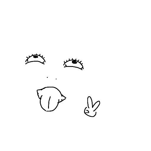 顔,ウィンク,舌出し,ピースサイン,シンプルアート,線画,手描き