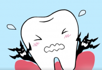 歯,虫歯,痛み,イラスト,キャラクター,歯茎,虫,困り顔