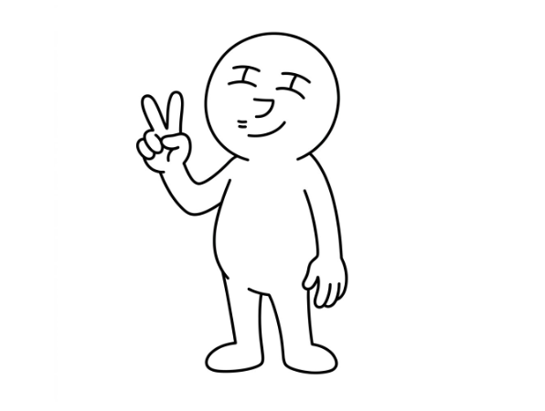 シンプル,イラスト,キャラクター,ピースサイン,線画