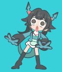 アニメ風,女の子,びっくり,デフォルメ,青背景,灰色髪,ツインテール