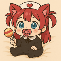 赤髪,ツインテール,ケモ耳,赤ちゃん,おしゃぶり,マラカス,ナース帽,ハート