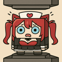 看護師,赤い髪,ツインテール,猫耳,アニメ風,驚き,アイコン