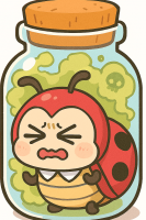 てんとう虫,泣いている,瓶,虫,かわいい,キャラクター,アニメ風,ガラス瓶