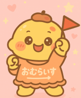 キャラクター,黄色,旗,おむらいす,イラスト,ピンク背景,ほっぺ,可愛い