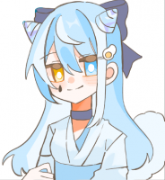 青髪,少女,獣耳,リボン,黄色い瞳,青い瞳,和服