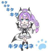 キタキツネ,アニメキャラクター,獣耳,紫髪,ロックハンドサイン,パステルカラー,かわいい,キタキタキタ