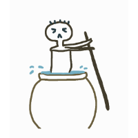 壺,棒,スティック,シンプルイラスト,スケルトン,ミニマル,手描き,水,怒った表情
