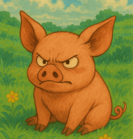 ブタ,怒り,草原,かわいい,動物キャラクター