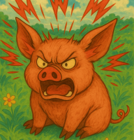 怒っている,ブタ,動物,イラスト,草原,アート,赤いオーラ,エネルギー