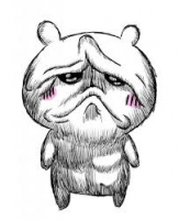キャラクター,動物,かわいい,泣き顔,落ち込む,白黒イラスト
