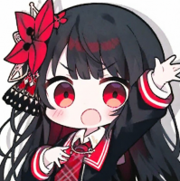 アニメ,女の子,赤い目,黒髪,制服,赤いリボン,ポーズ