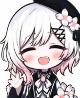 女の子,笑顔,白髪,ショートヘア,花,黒い帽子,リボン,アニメ風,かわいい