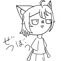 猫耳,キャラクター,イラスト,絶望,セリフ,白黒,シンプル
