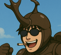 男性,サングラス,たばこ,兜,カブトムシ,笑顔,空,イラスト