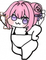 ピンク髪,アホ毛,アニメ風,水着,白いリボン,ローズヘア,ゆるキャラ