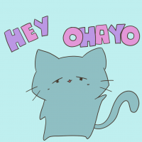 猫,イラスト,青色,キャラクター,HEY,OHAYO