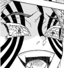 漫画,アップ,驚き顔,白黒,鬼滅の刃,上弦の参,アニメスタイル