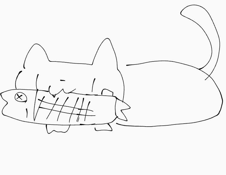 猫,魚,イラスト,シンプル,手描き