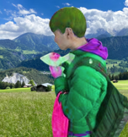 少年,バックパック,野原,山,空,屋外,景色