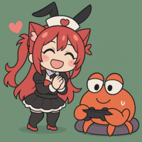 女の子,猫耳,メイド服,カニ,ゲームコントローラー,ハート,かわいい,アニメ風