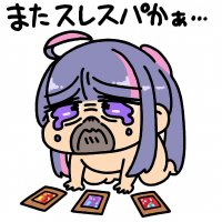 女の子,泣く,紫髪,カード,またスレスパかぁ