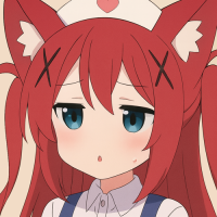アニメ,女の子,赤髪,猫耳,ナース,ツインテール,困り顔,看護師