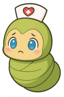キャラクター,幼虫,看護帽,ハートマーク,困り顔,かわいい