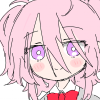 アニメ風,ピンク髪,女の子,紫目,笑顔,赤いリボン,ツインテール,シンプル