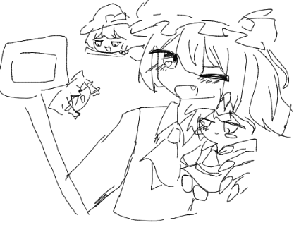 手描き,落書き,自撮り,ぬいぐるみ,女の子,東方Project
