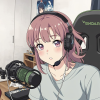 アニメ,女性,ヘッドセット,ゲーム配信,マイク,ピンク髪,椅子,配信者,日常,室内